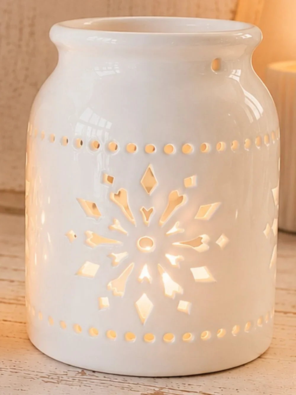 Set of 2 Charming Ivory Snowflake Cutout Luminiary Candleholders